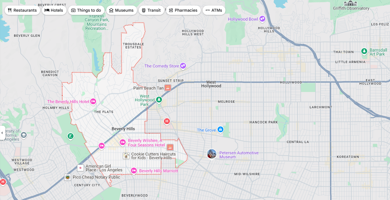 Beverly Hills map from Google