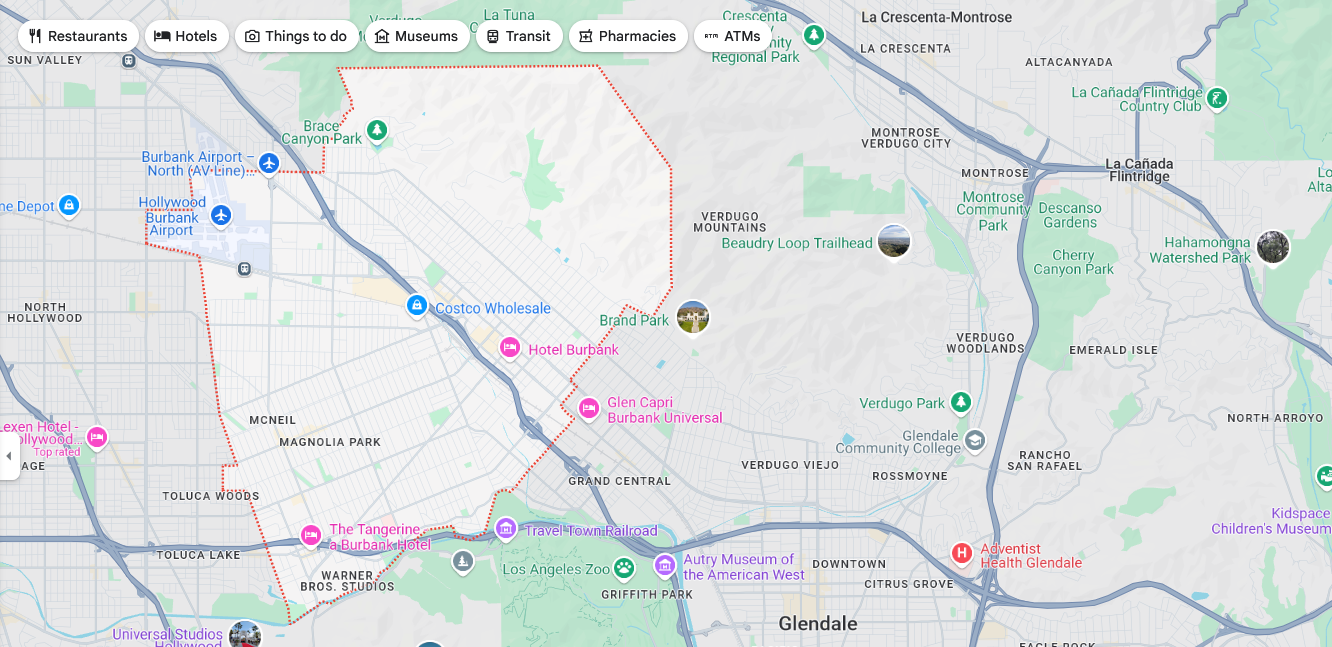 Burbank map from google