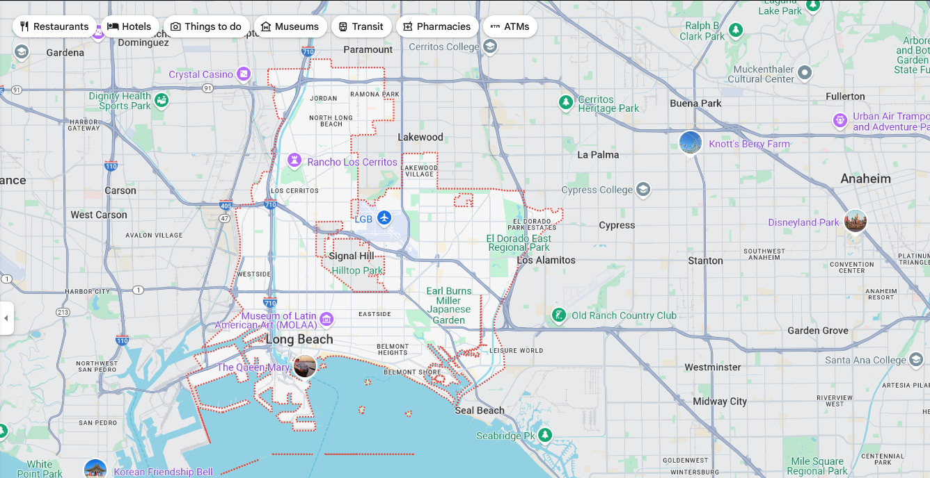 Long Beach map from Google