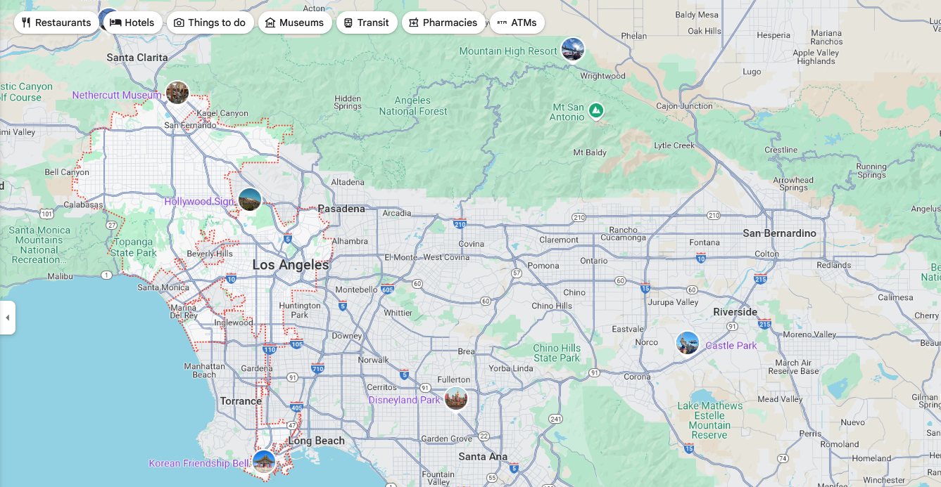 Los Angeles map from google