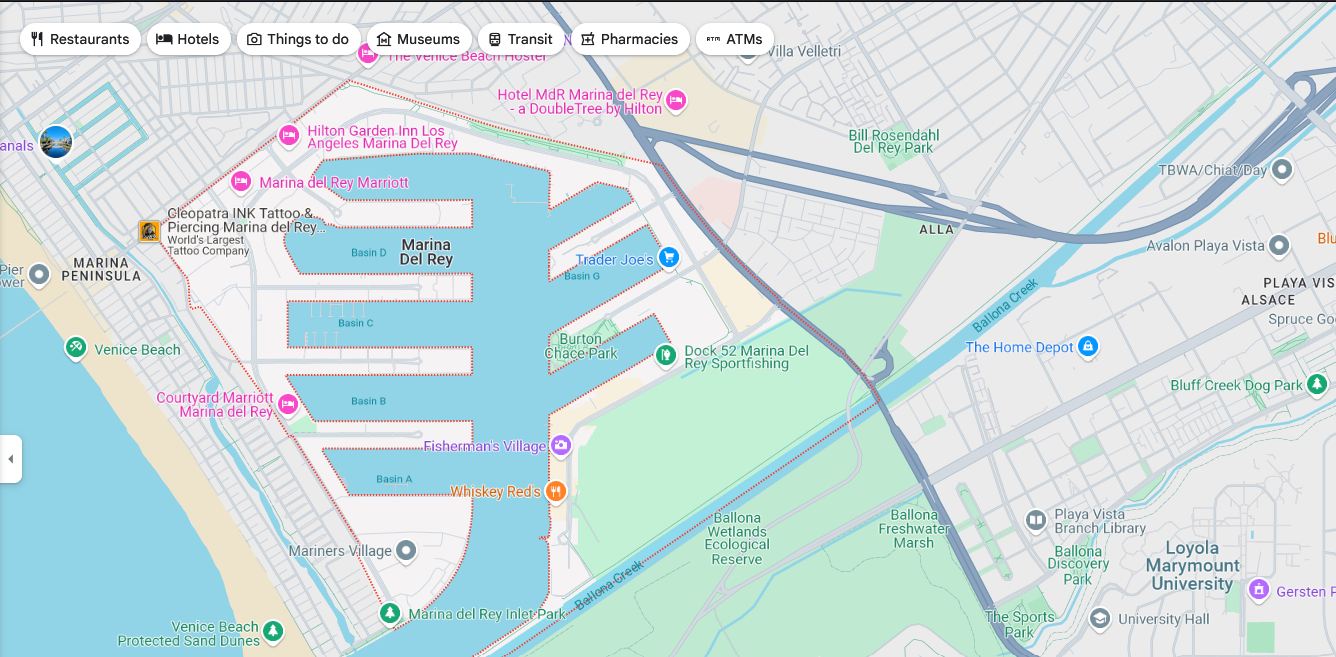 Marina del Rey map from Google