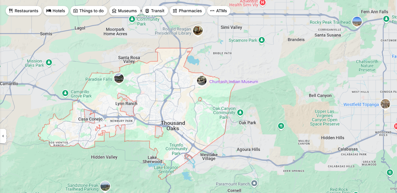 Thousand Oaks map from Google