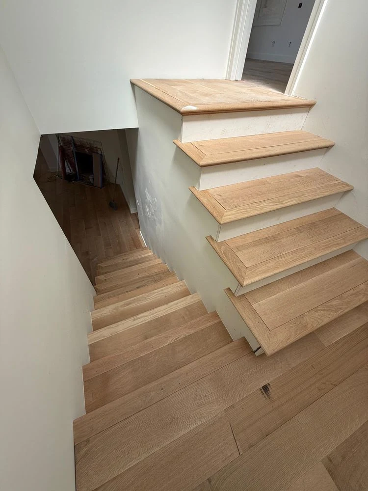 Freshly installed hardwood stairs
