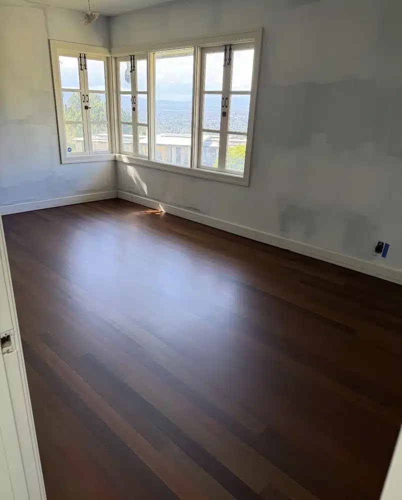 Dark hardwood floor refinishing project