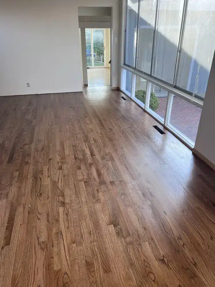 Red oak hardwood floor with provincial stain